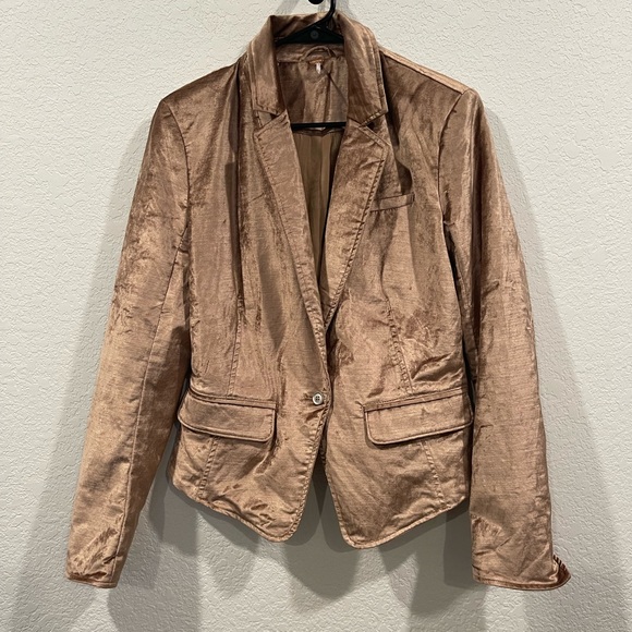 Free People Golden Tan Velvet One Button Blazer Size Small - Picture 2 of 3